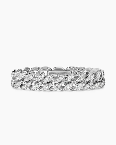 Curb Chain Bracelet Sterling Silver with Diamonds, 11.5mm