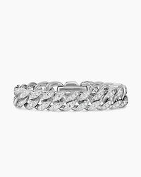 Curb Chain Bracelet Sterling Silver with Diamonds, 11.5mm