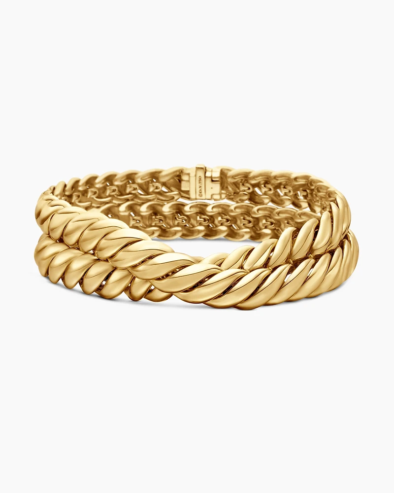 Sculpted Cable Double Wrap Bracelet 18K Yellow Gold, 8.5mm