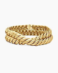 Sculpted Cable Double Wrap Bracelet 18K Yellow Gold, 8.5mm