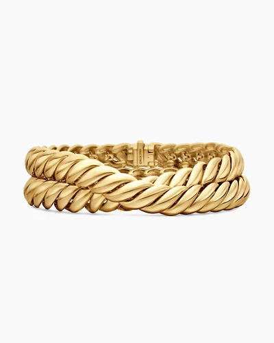 Sculpted Cable Double Wrap Bracelet 18K Yellow Gold, 8.5mm