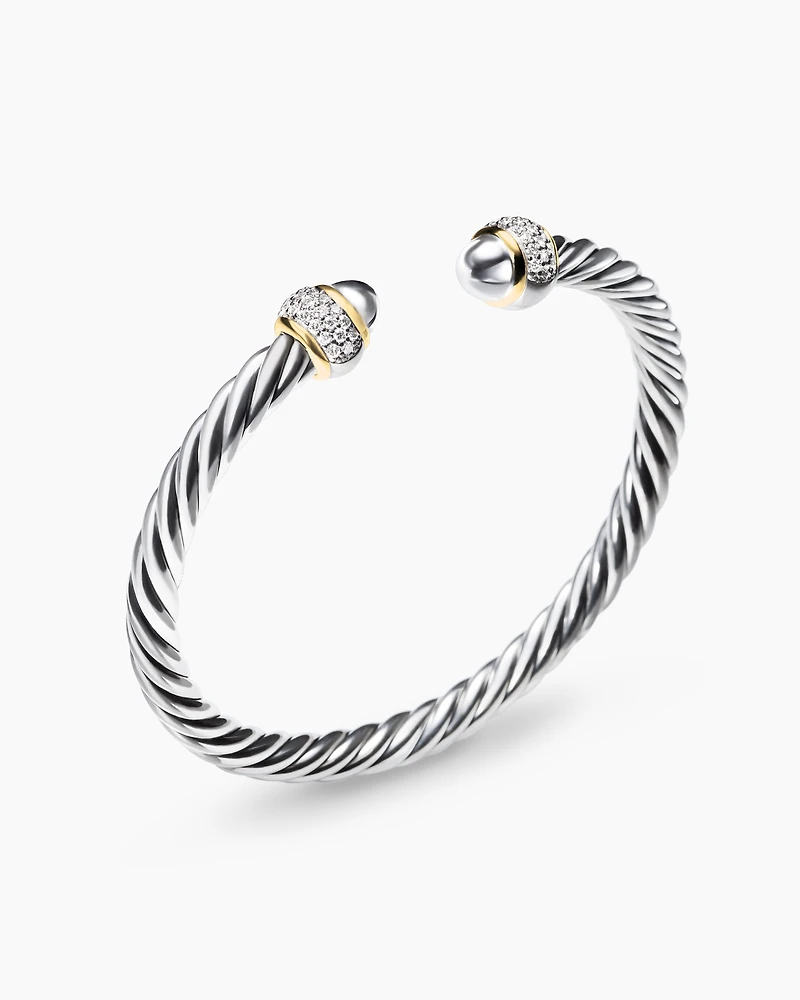 Cable Bracelet Sterling Silver with 18K Yellow Gold and Diamonds, 5mm