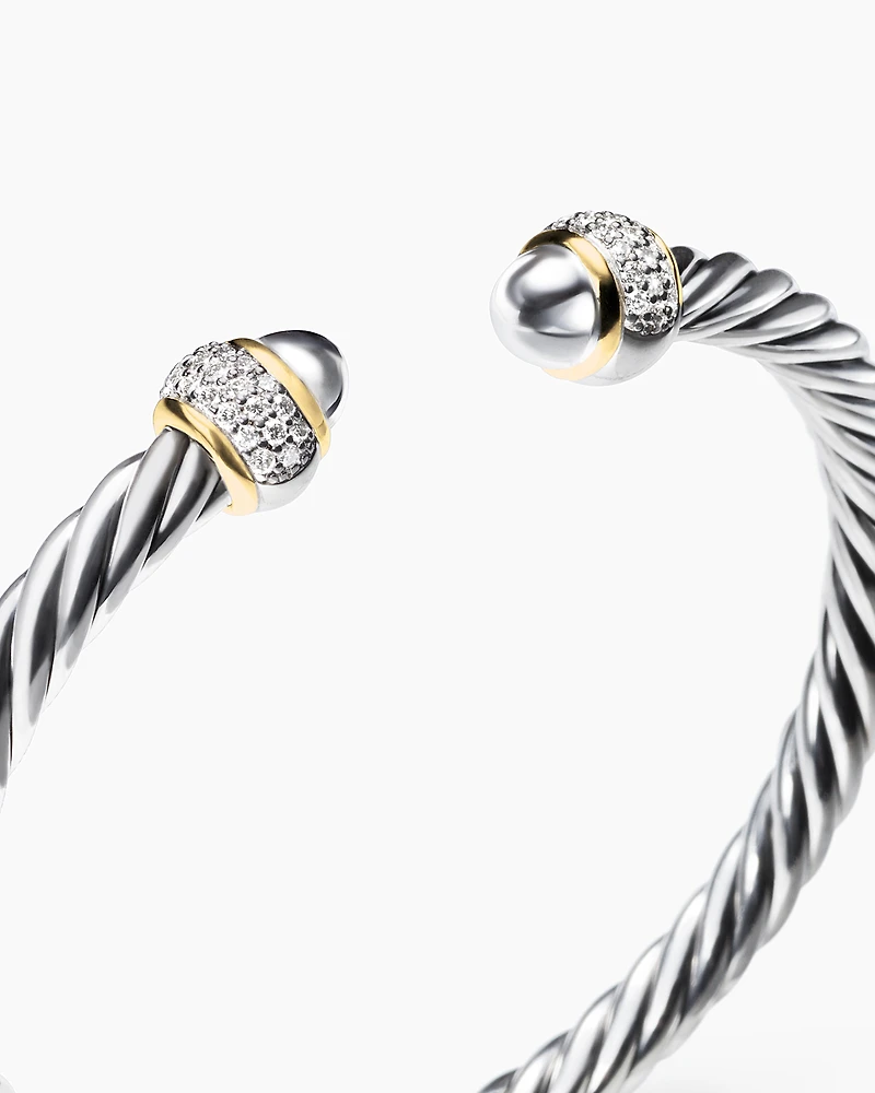 Cable Bracelet Sterling Silver with 18K Yellow Gold and Diamonds, 5mm