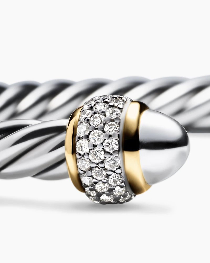 Cable Bracelet Sterling Silver with 18K Yellow Gold and Diamonds, 5mm