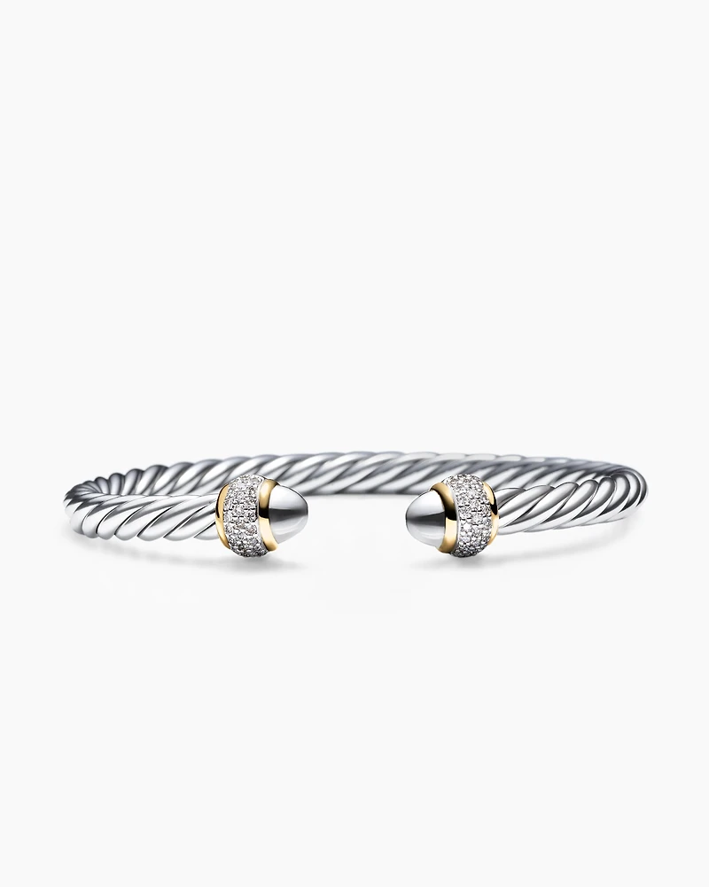 Cable Bracelet Sterling Silver with 18K Yellow Gold and Diamonds, 5mm