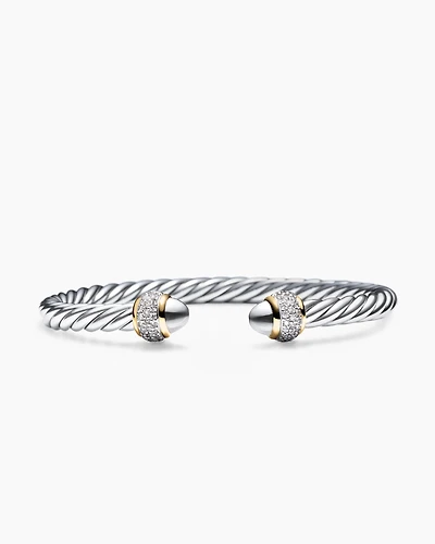 Cable Bracelet Sterling Silver with 18K Yellow Gold and Diamonds, 5mm