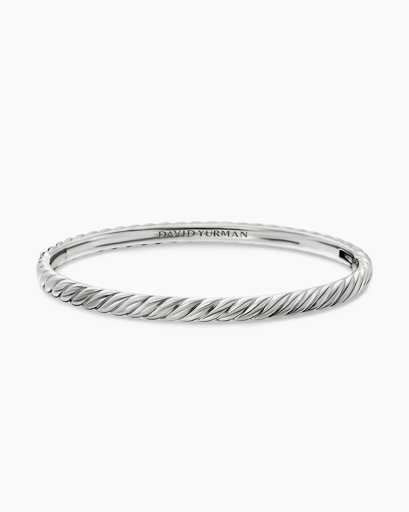 Cable Bangle Bracelet 18K White Gold with Pavé, 4mm