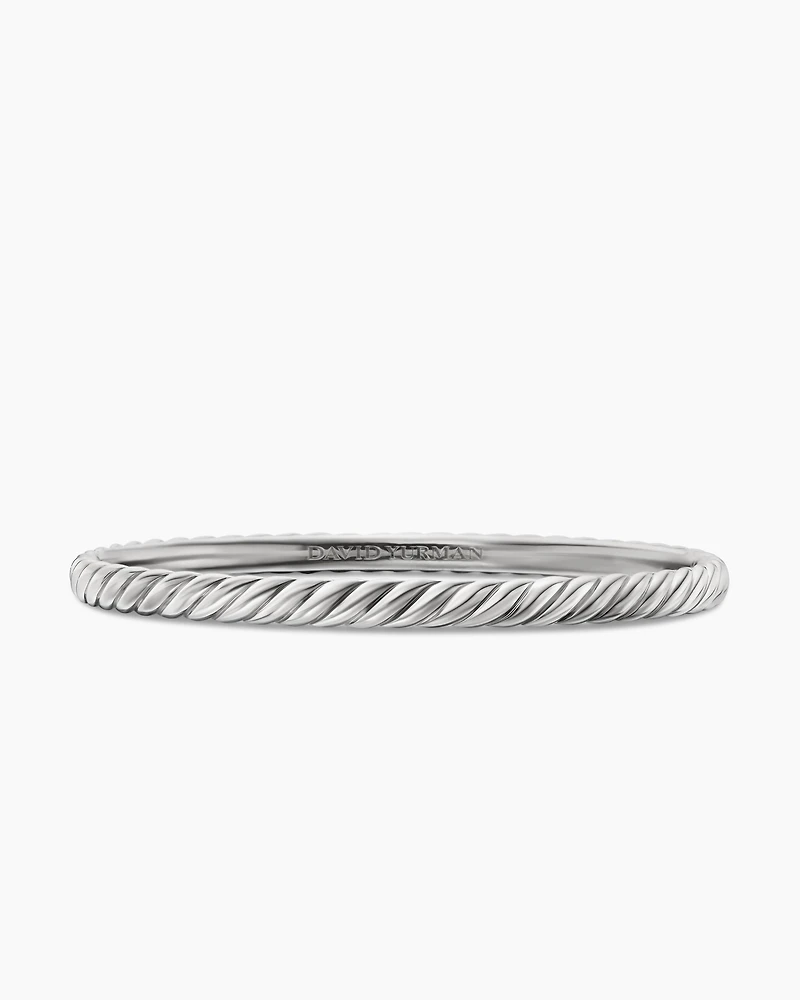 Cable Bangle Bracelet 18K White Gold with Pavé, 4mm