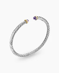Cable Flex Bracelet Sterling Silver with 14K Yellow Gold and Amethyst, 4mm