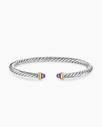 Cable Flex Bracelet Sterling Silver with 14K Yellow Gold and Amethyst, 4mm