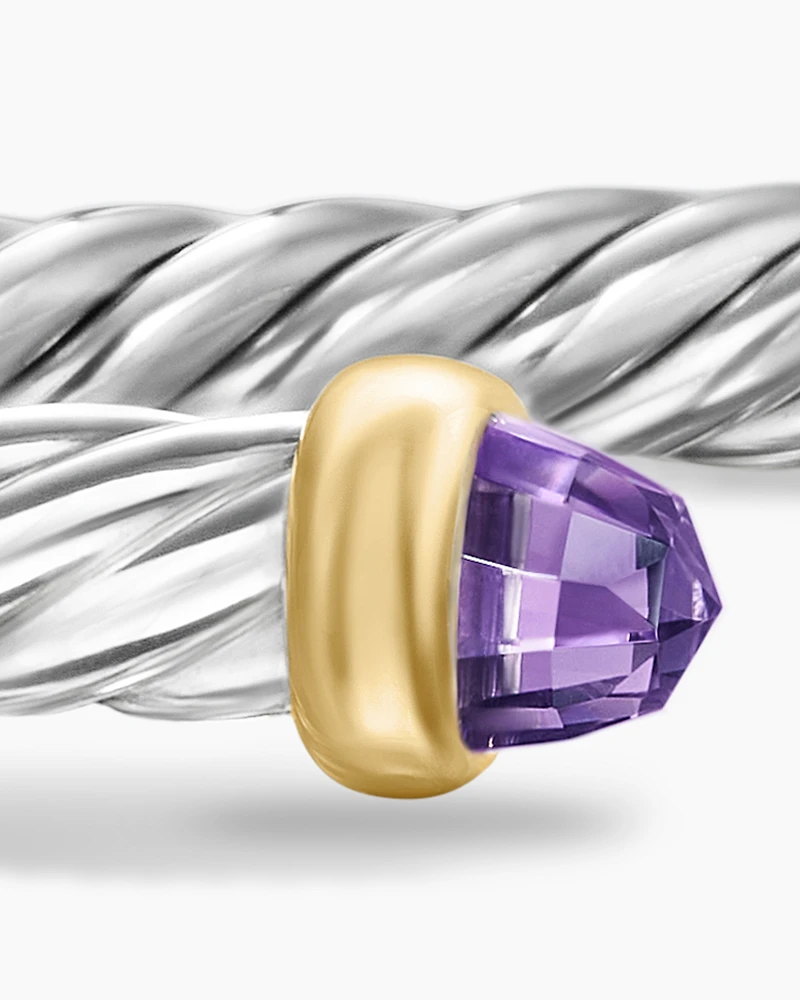 Cable Flex Bracelet Sterling Silver with 14K Yellow Gold and Amethyst, 4mm