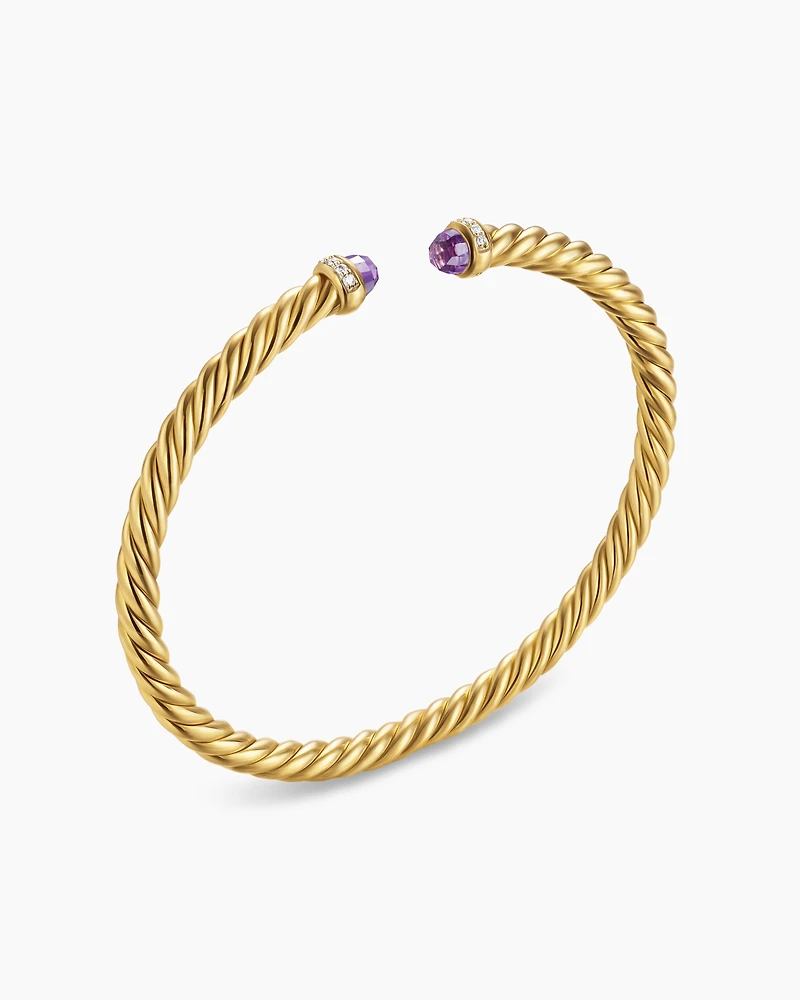 Cablespira® Flex Bracelet 18K Yellow Gold with Amethyst and Diamonds, 4mm