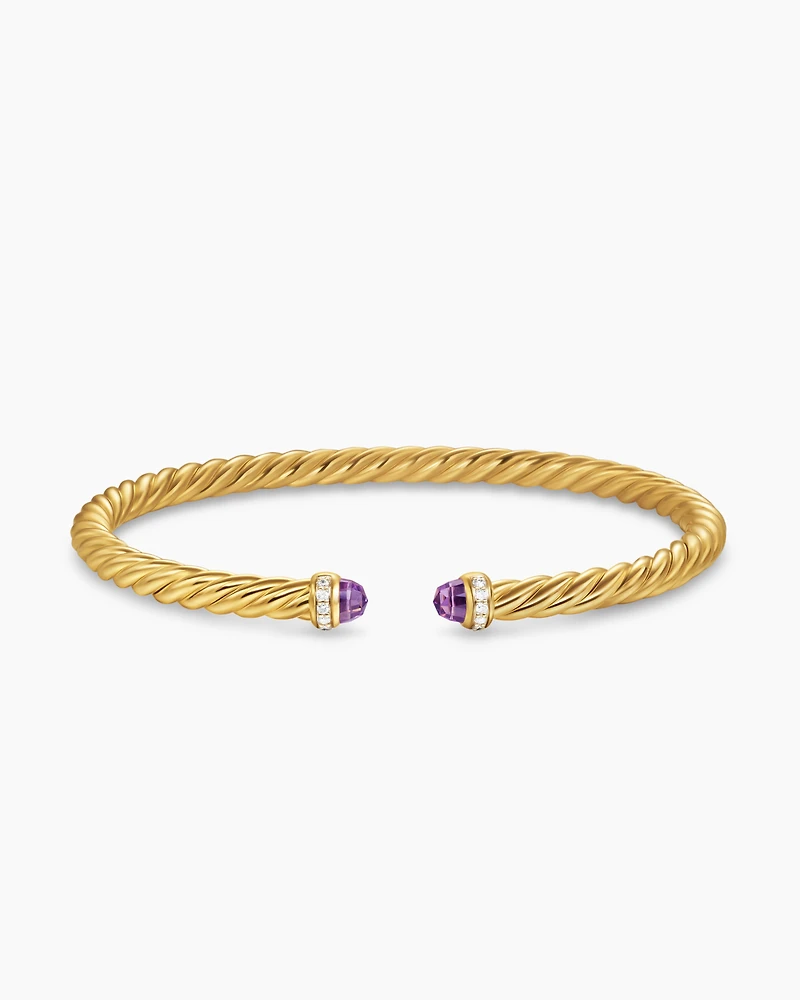 Cablespira® Flex Bracelet 18K Yellow Gold with Amethyst and Diamonds, 4mm