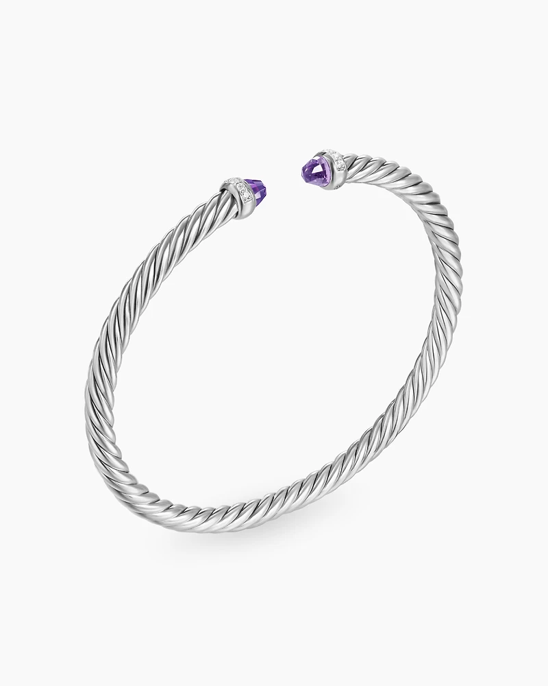 Cable Flex® Bracelet Sterling Silver with Amethyst and Diamonds, 4mm