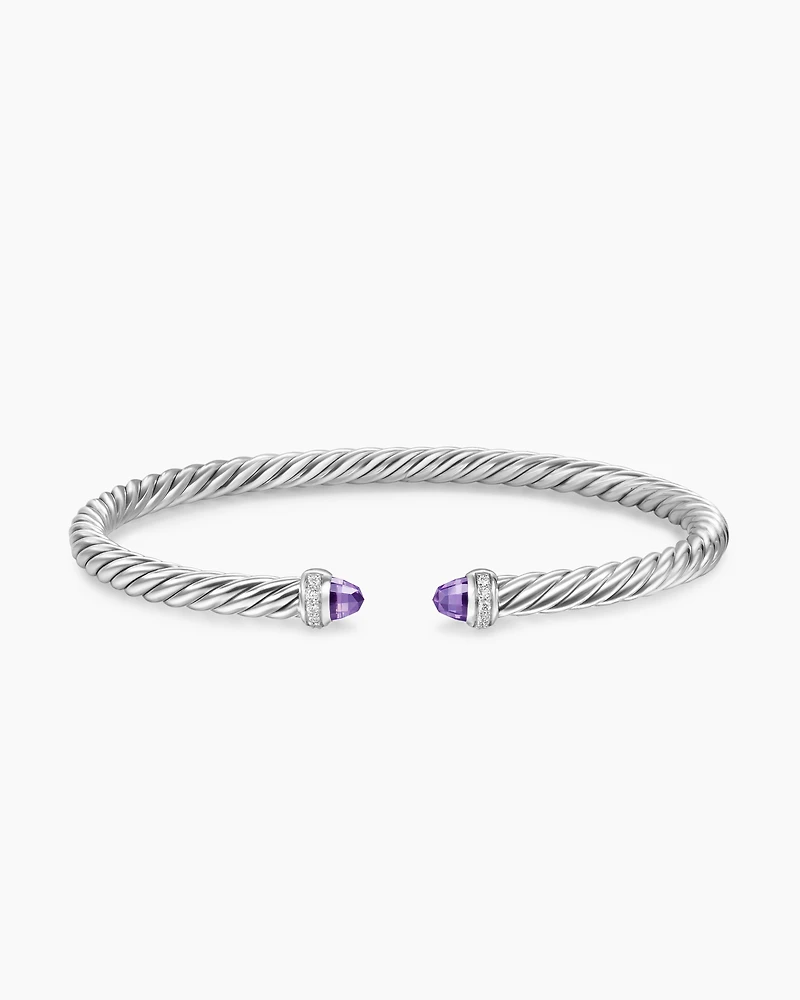 Cable Flex® Bracelet Sterling Silver with Amethyst and Diamonds, 4mm