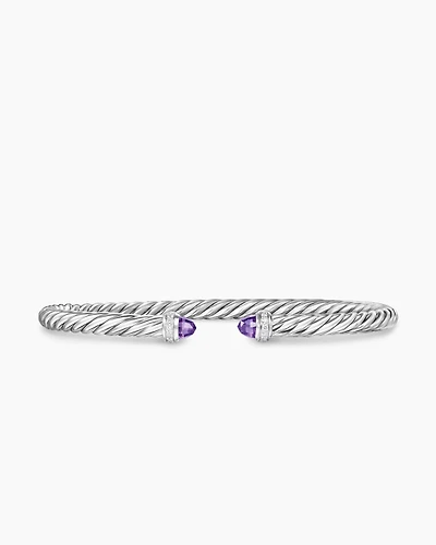 Cable Flex Bracelet Sterling Silver with Amethyst and Diamonds, 4mm