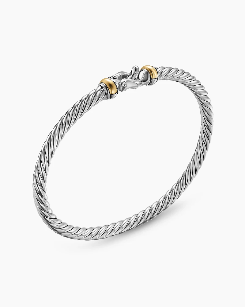 Cable Flex Buckle Bracelet Sterling Silver with 14K Yellow Gold, 4mm