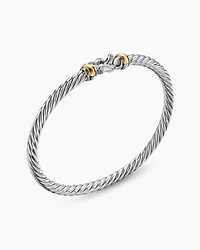 Cable Flex Buckle Bracelet Sterling Silver with 14K Yellow Gold, 4mm