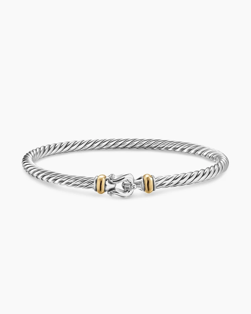 Cable Flex Buckle Bracelet Sterling Silver with 14K Yellow Gold, 4mm