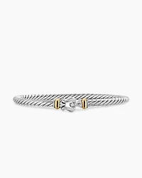 Cable Flex Buckle Bracelet Sterling Silver with 14K Yellow Gold, 4mm