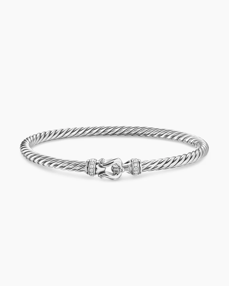 Cable Flex Buckle Bracelet Sterling Silver with Diamonds, 4mm