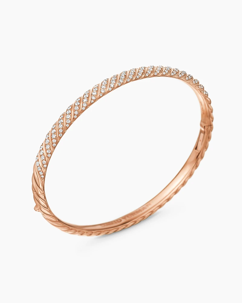 Sculpted Cable Bangle Bracelet in 18K Rose Gold with Diamonds