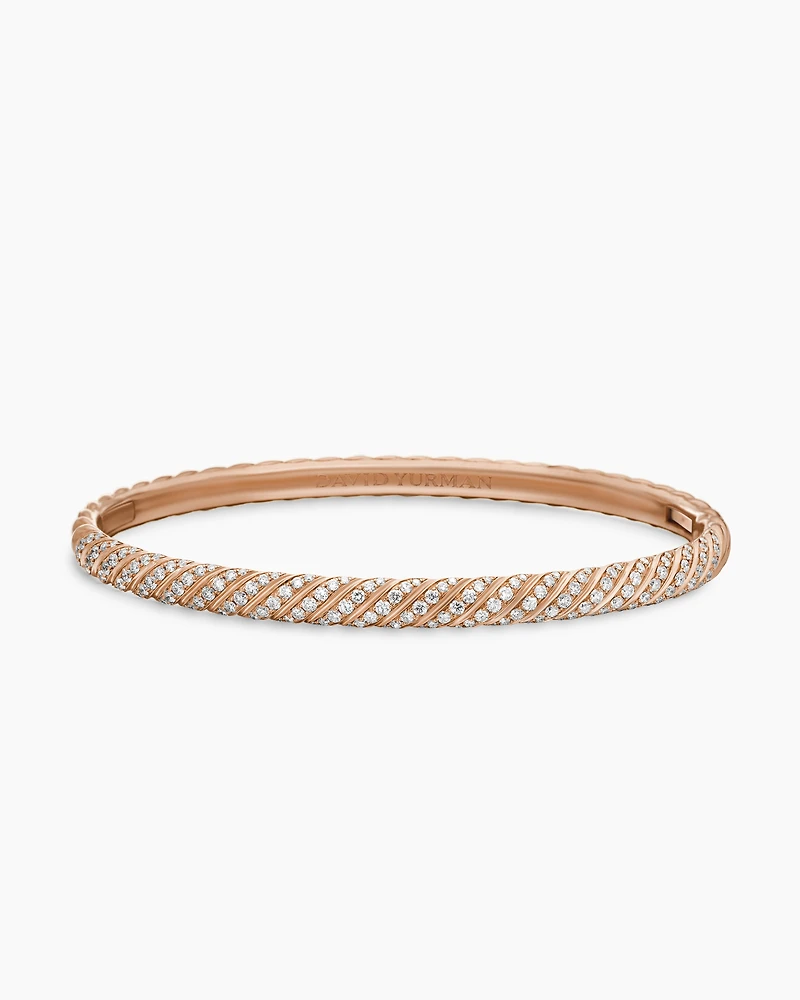 Sculpted Cable Bangle Bracelet in 18K Rose Gold with Diamonds