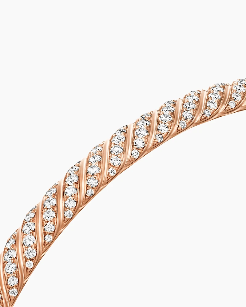 Sculpted Cable Bangle Bracelet in 18K Rose Gold with Diamonds