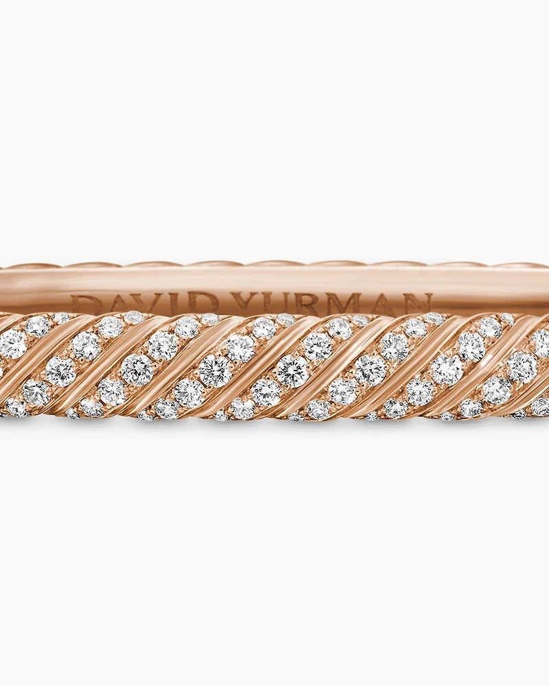Sculpted Cable Bangle Bracelet in 18K Rose Gold with Diamonds