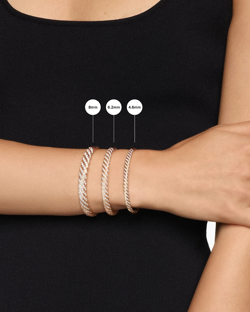 Sculpted Cable Bangle Bracelet in 18K Rose Gold with Diamonds