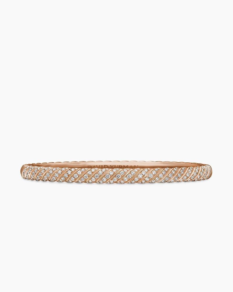 Sculpted Cable Bangle Bracelet in 18K Rose Gold with Diamonds