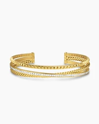 Crossover Trio Three Row Cuff Bracelet 18K Yellow Gold with Diamonds, 11mm