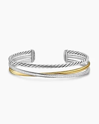 Crossover Three Row Bracelet Sterling Silver with 18K Yellow Gold and Diamonds, 11mm