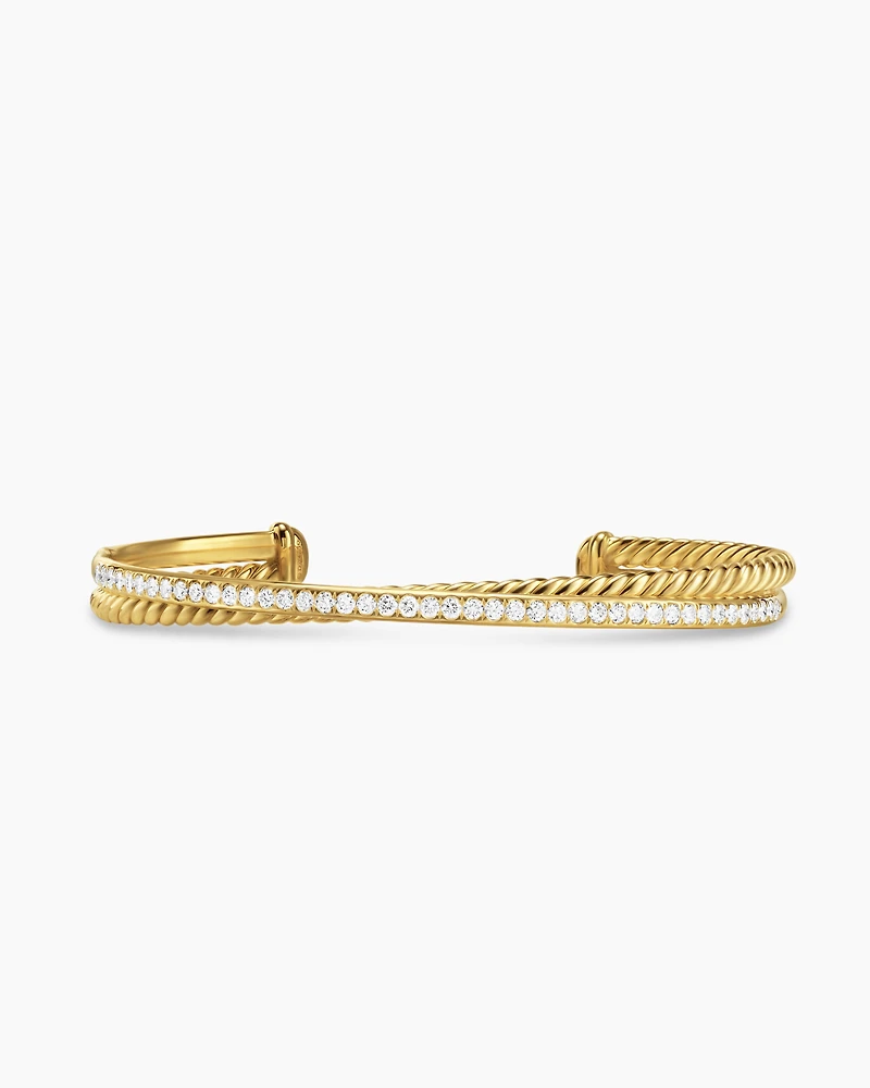 Crossover Two Row Bracelet 18K Yellow Gold with Diamonds, 6mm
