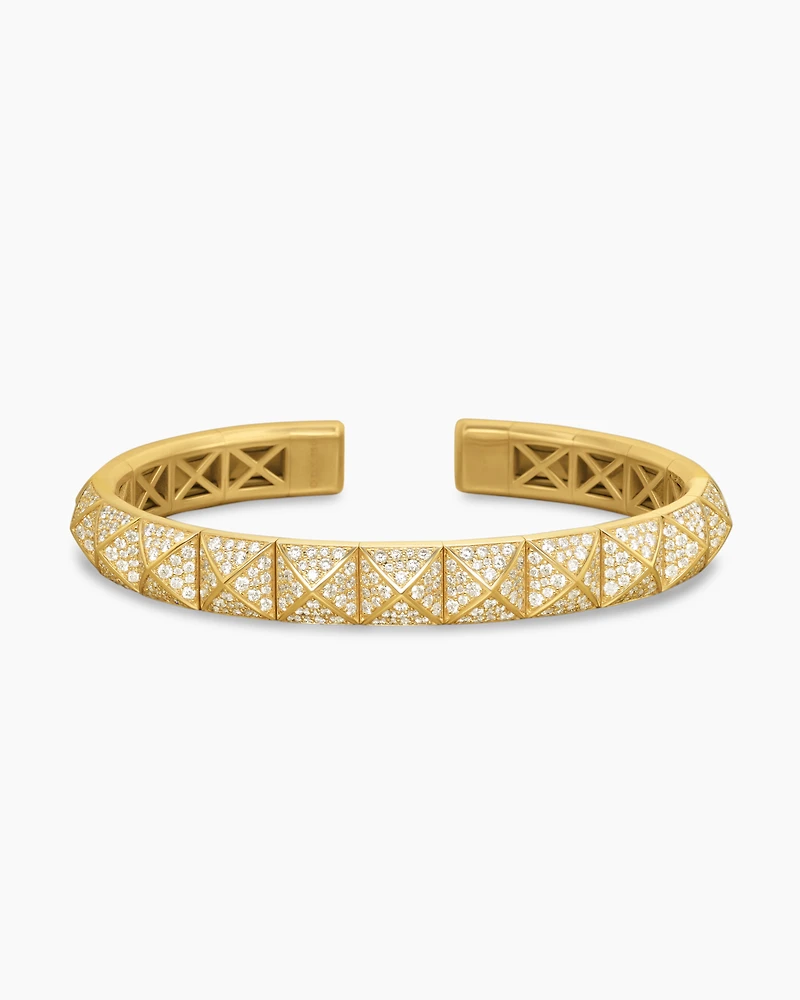Pyramid Cuff Bracelet 18K Yellow Gold with Diamonds, 8mm