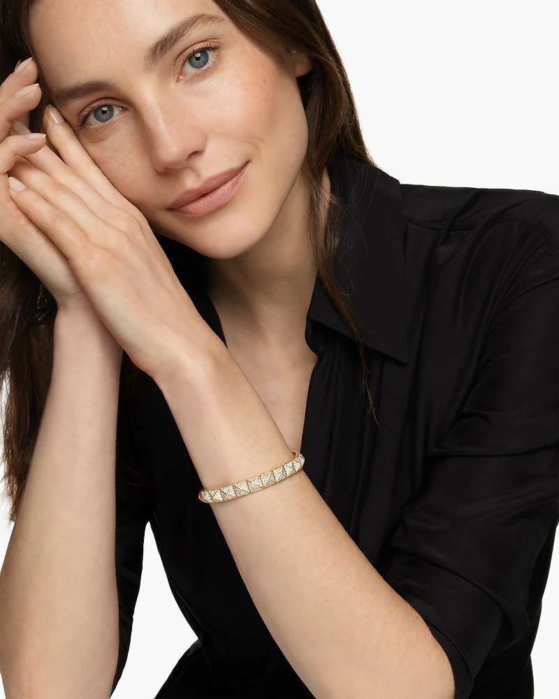 Pyramid Cuff Bracelet 18K Yellow Gold with Diamonds, 8mm