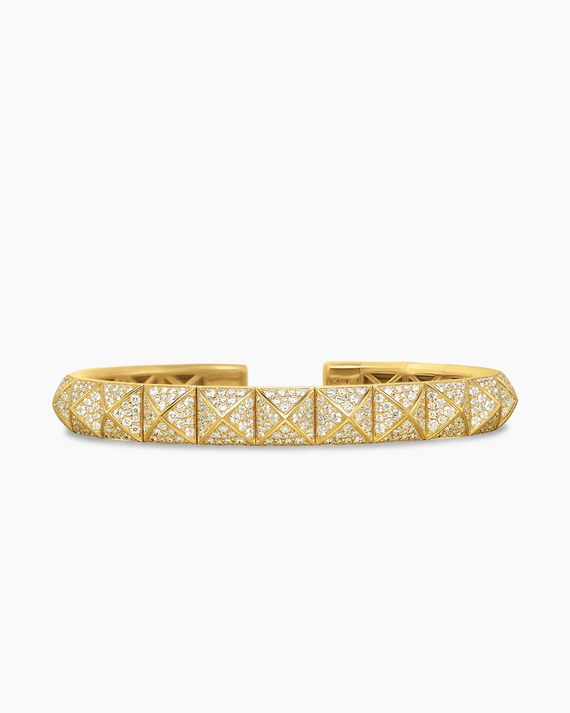 Pyramid Cuff Bracelet 18K Yellow Gold with Diamonds, 8mm