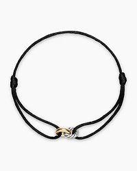 Sculpted Cable Linked Cord Bracelet Black Nylon with Sterling Silver and 14K Yellow Gold, 8.7mm