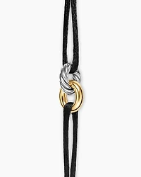 Sculpted Cable Linked Cord Bracelet Black Nylon with Sterling Silver and 14K Yellow Gold, 8.7mm