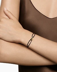 Sculpted Cable Linked Cord Bracelet Black Nylon with Sterling Silver and 14K Yellow Gold, 8.7mm