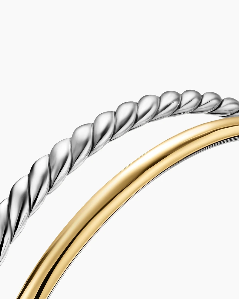 DY Mercer® Two Row Cuff Bracelet Sterling Silver with 18K Yellow Gold, 8mm