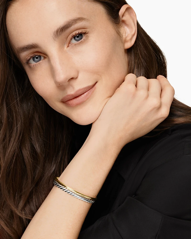 DY Mercer® Two Row Cuff Bracelet Sterling Silver with 18K Yellow Gold, 8mm