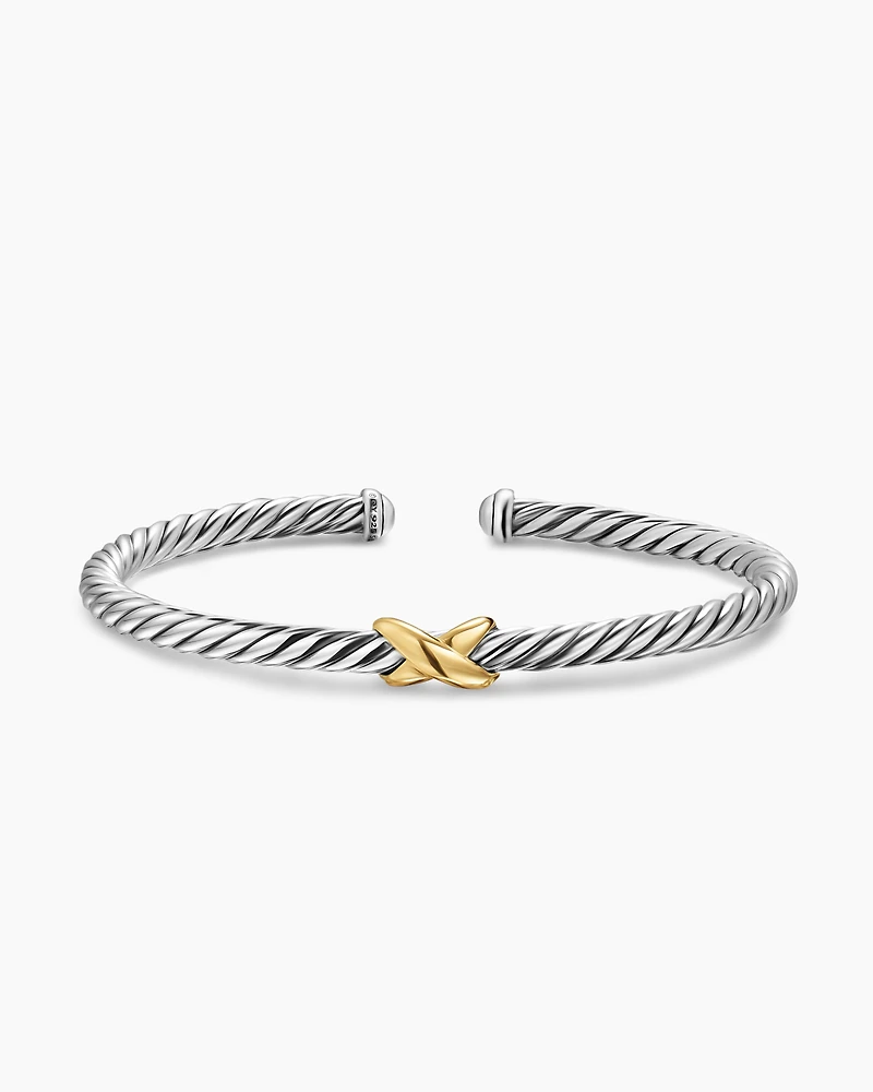 Cable Flex X Station Bracelet Sterling Silver with 14K Yellow Gold, 4mm