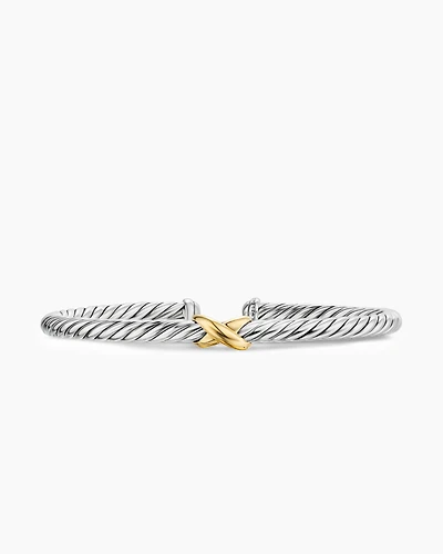 Cable Flex X Station Bracelet Sterling Silver with 14K Yellow Gold, 4mm
