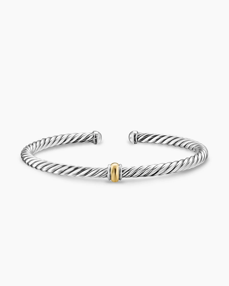 Cable Flex Station Bracelet Sterling Silver with 14K Yellow Gold, 4mm