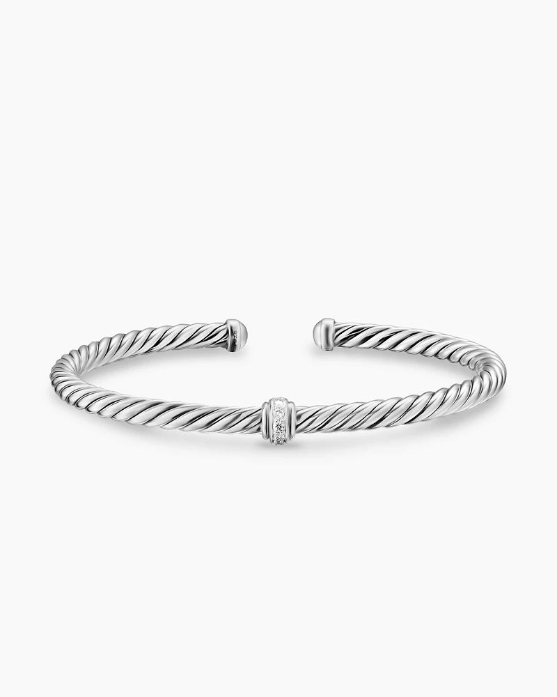 Cable Flex® Station Bracelet Sterling Silver with Diamonds, 4mm