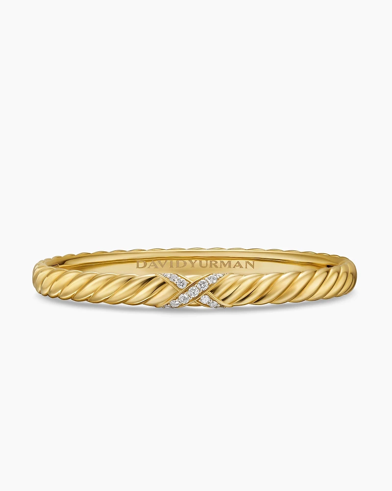 Sculpted Cable X Center Station Bracelet 18K Yellow Gold with Diamonds, 6.2mm