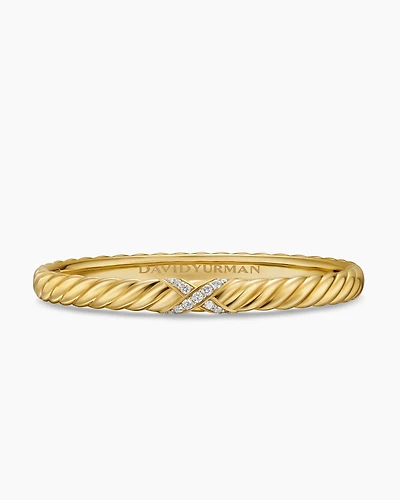 Sculpted Cable X Center Station Bracelet 18K Yellow Gold with Diamonds, 6.2mm
