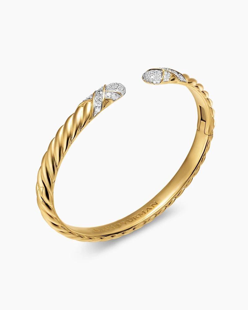Sculpted Cable X Cuff Bracelet 18K Yellow Gold with Diamonds, 6.2mm