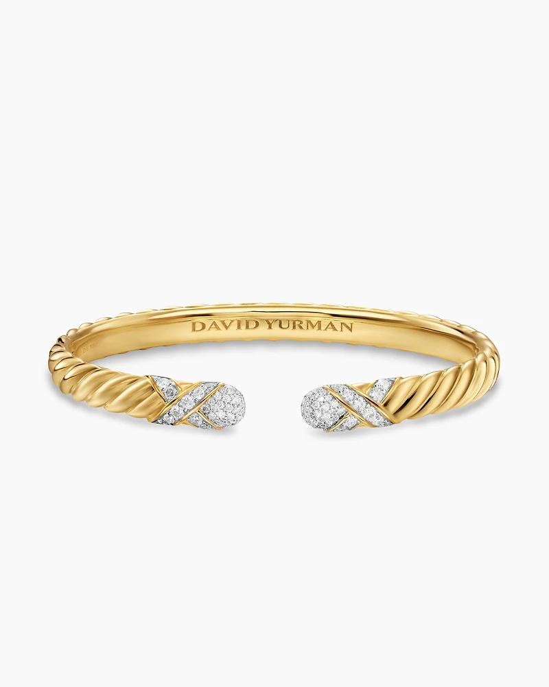 Sculpted Cable X Cuff Bracelet 18K Yellow Gold with Diamonds, 6.2mm
